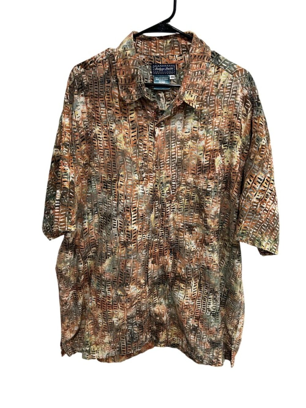 Indygo Smith Abstract Print Short Sleeve Button-Up Shirt Mens 2X Retro Naturecor